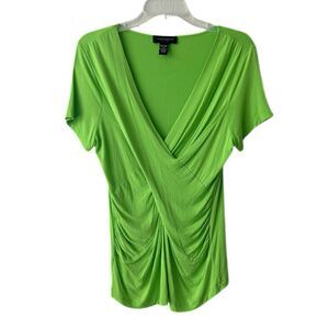 Cable & Gauge V-Neck Ruched Green Wrap Front Top Women’s Sz M
